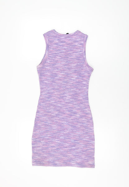 H&M Womens Purple Geometric Polyester Bodycon Size XS Round Neck Pullover