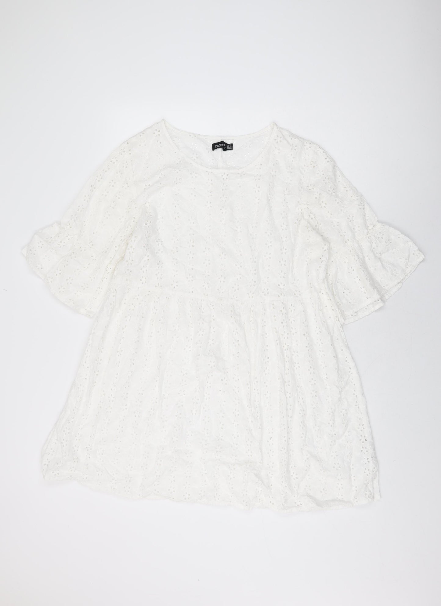 Boohoo Womens White Floral Cotton Shift Size 16 Round Neck Pullover