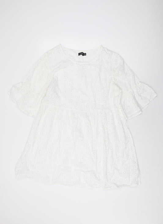 Boohoo Womens White Floral Cotton Shift Size 16 Round Neck Pullover