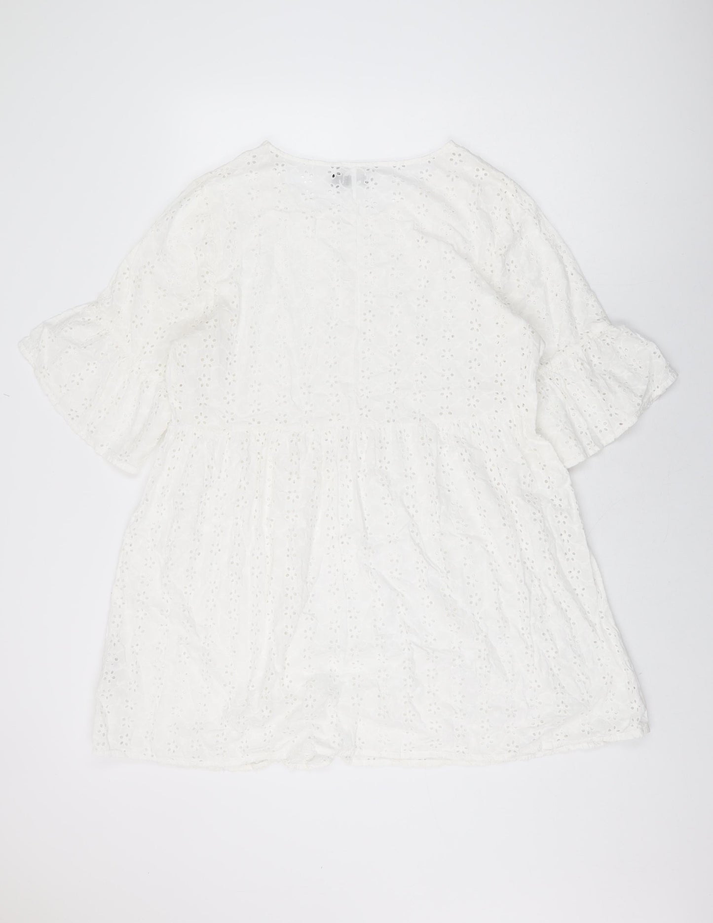 Boohoo Womens White Floral Cotton Shift Size 16 Round Neck Pullover