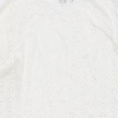 Boohoo Womens White Floral Cotton Shift Size 16 Round Neck Pullover