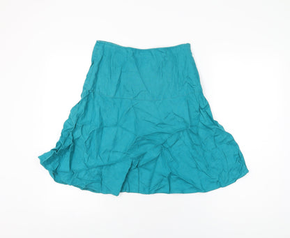 Marks and Spencer Womens Blue Linen Skater Skirt Size 8 Zip