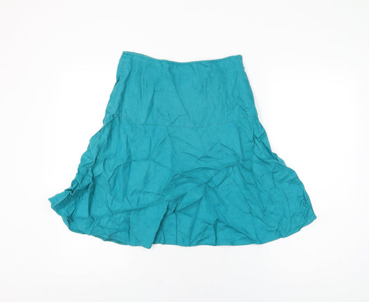 Marks and Spencer Womens Blue Linen Skater Skirt Size 8 Zip
