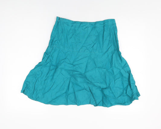 Marks and Spencer Womens Blue Linen Skater Skirt Size 8 Zip