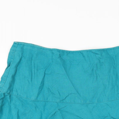 Marks and Spencer Womens Blue Linen Skater Skirt Size 8 Zip