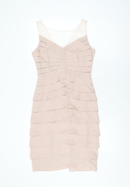 Phase Eight Womens Pink Polyester Bodycon Size 8 Round Neck Zip