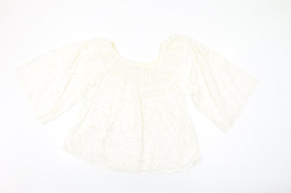 Slix Womens Ivory Cotton Basic T-Shirt Size M Round Neck