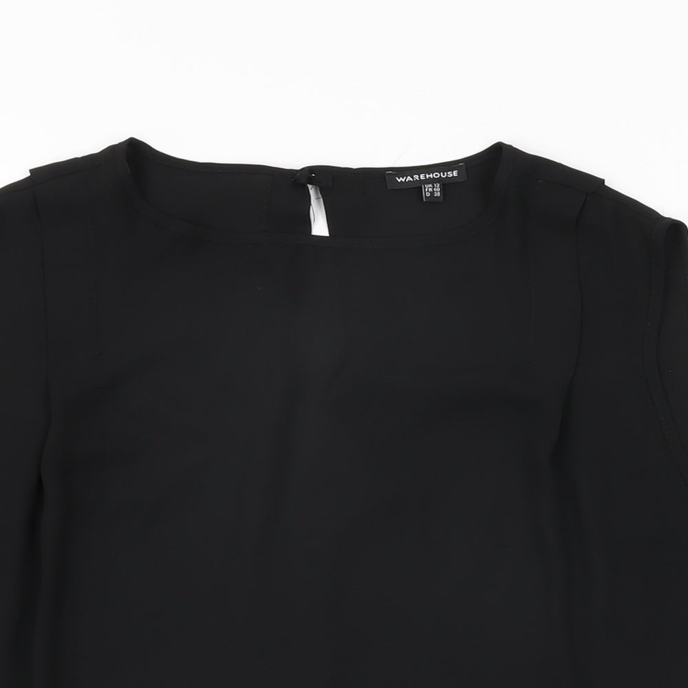 Womens UK Size 12 Warehouse Black Basic T-Shirt