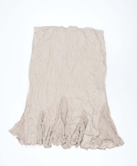 M&Co Womens Beige Geometric Viscose Flare Skirt Size 14
