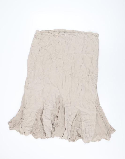 M&Co Womens Beige Geometric Viscose Flare Skirt Size 14