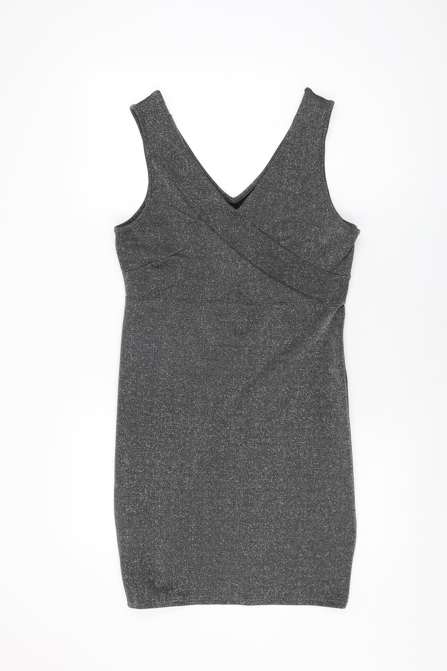 Be Beau Womens Grey Polyester Bodycon Size 16 V-Neck Pullover