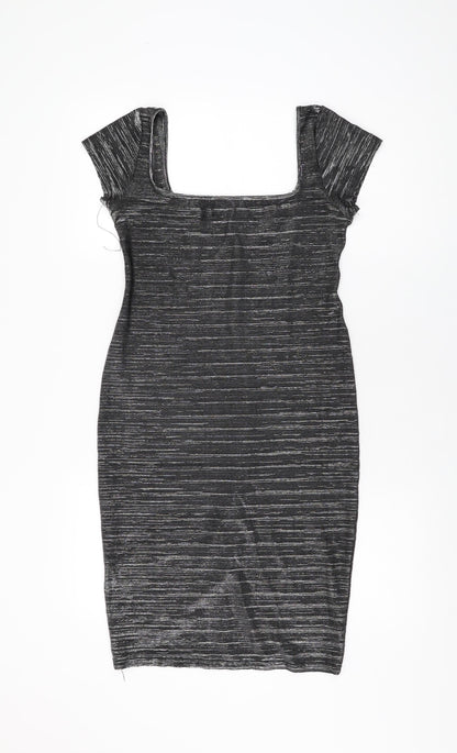 Cinnamon Womens Grey Acetate Bodycon Size M Square Neck Pullover