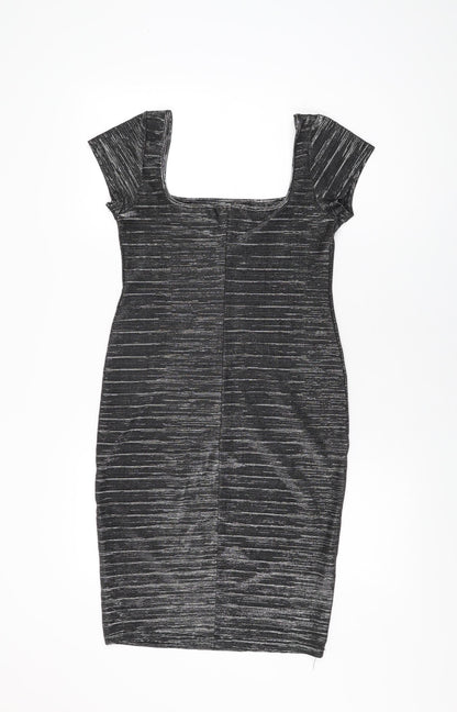 Cinnamon Womens Grey Acetate Bodycon Size M Square Neck Pullover