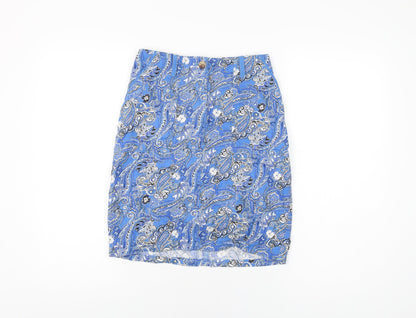 NEXT Womens Blue Floral Linen Mini Skirt Size 6 Zip