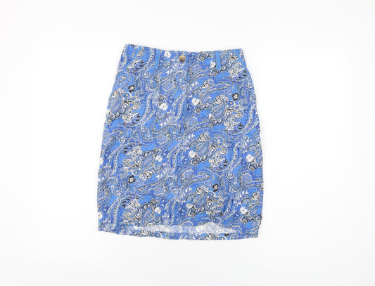 NEXT Womens Blue Floral Linen Mini Skirt Size 6 Zip