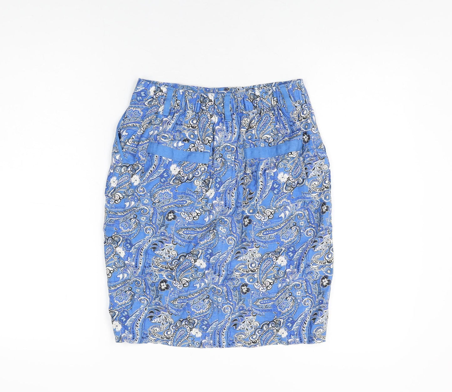 NEXT Womens Blue Floral Linen Mini Skirt Size 6 Zip