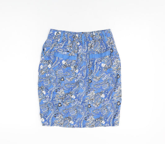 NEXT Womens Blue Floral Linen Mini Skirt Size 6 Zip
