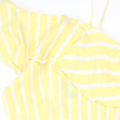 New Look Womens Yellow Striped Cotton A-Line Size 16 One Shoulder Zip