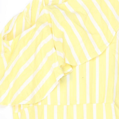 New Look Womens Yellow Striped Cotton A-Line Size 16 One Shoulder Zip