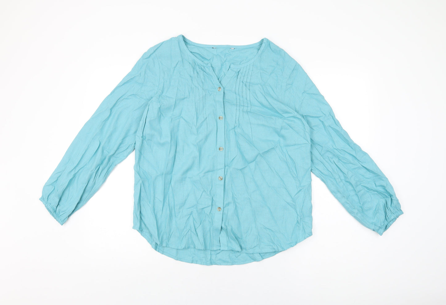 Bonmarché Womens Blue Viscose Basic Button-Up Size 12 Round Neck