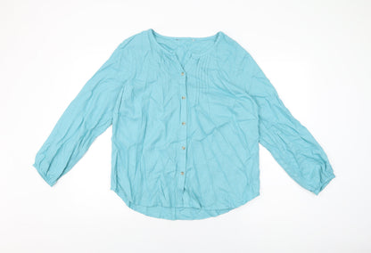 Bonmarché Womens Blue Viscose Basic Button-Up Size 12 Round Neck