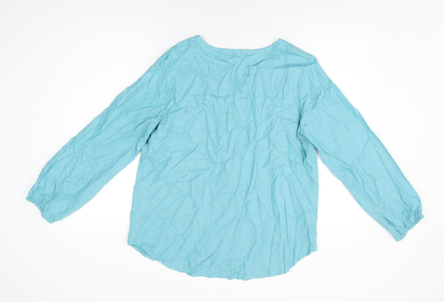 Bonmarché Womens Blue Viscose Basic Button-Up Size 12 Round Neck