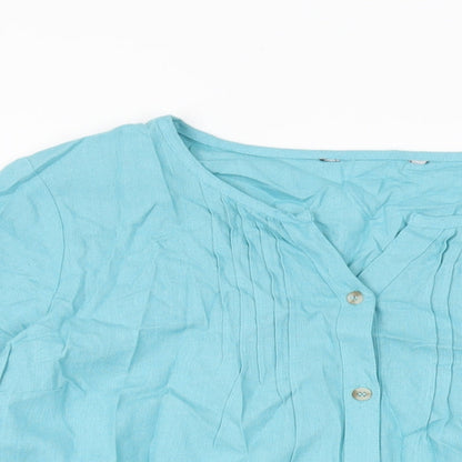 Bonmarché Womens Blue Viscose Basic Button-Up Size 12 Round Neck