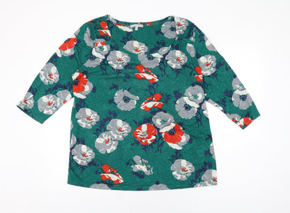 Per Una Womens Green Floral Polyester Basic T-Shirt Size 20 Round Neck