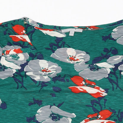 Per Una Womens Green Floral Polyester Basic T-Shirt Size 20 Round Neck