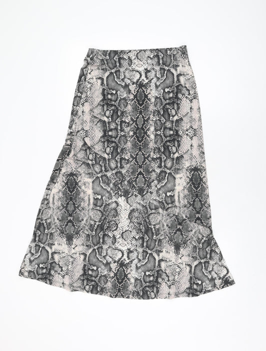 Oasis Womens Grey Animal Print Polyester Flare Skirt Size S - Snake Print
