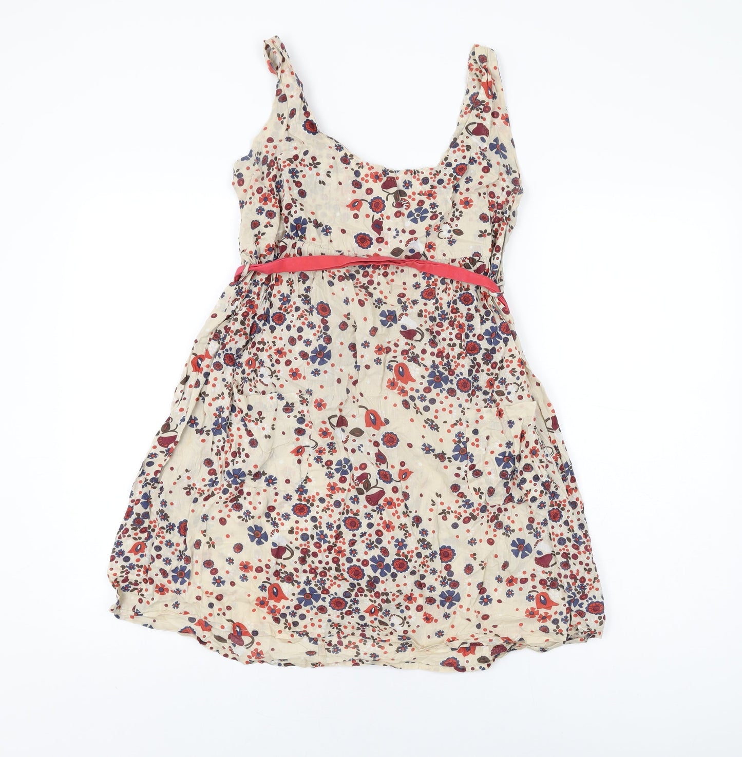 Influence Womens Beige Geometric Cotton Skater Dress Size 8 Scoop Neck Zip