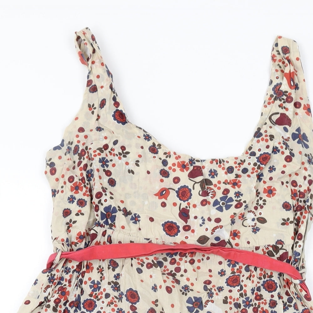 Influence Womens Beige Geometric Cotton Skater Dress Size 8 Scoop Neck Zip