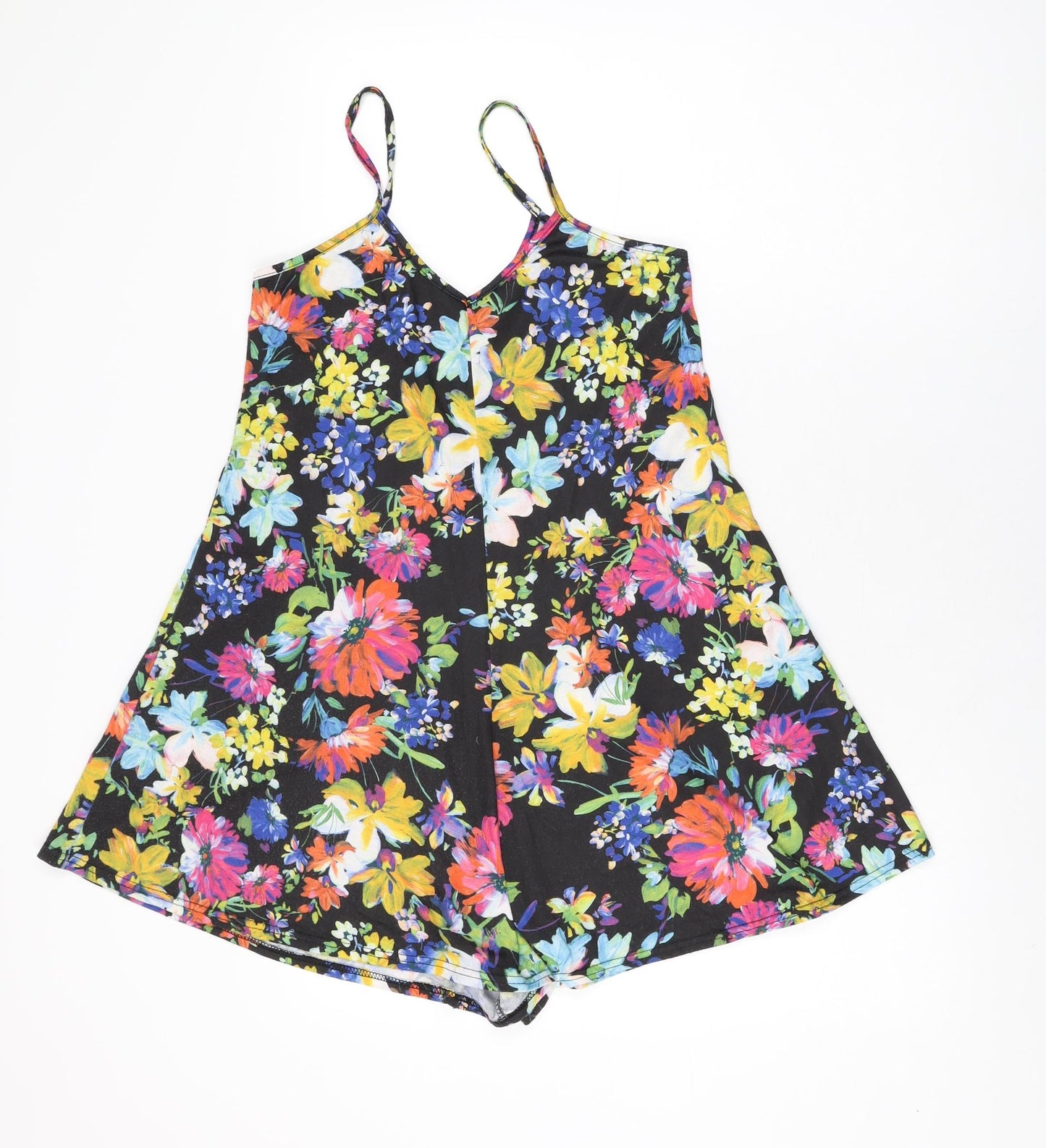 Boohoo Womens Black Floral Viscose Playsuit One-Piece Size 10 L3 in Pullover