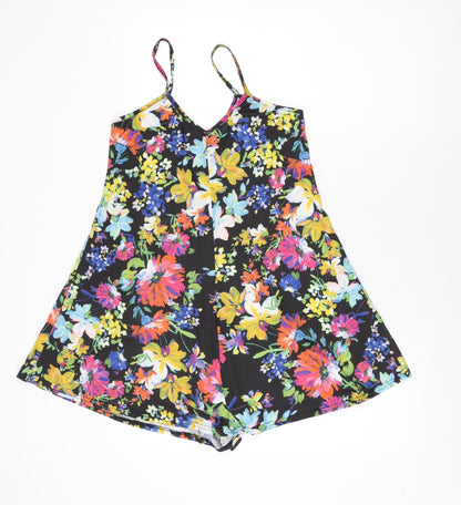 Boohoo Womens Black Floral Viscose Playsuit One-Piece Size 10 L3 in Pullover