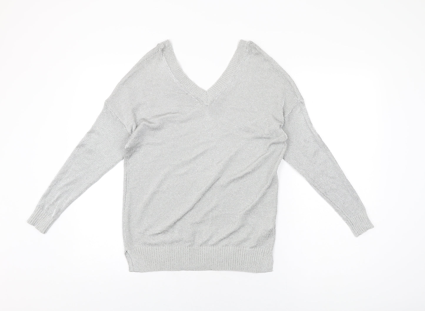 Womens UK Size 6 Topshop Silver Basic T-Shirt
