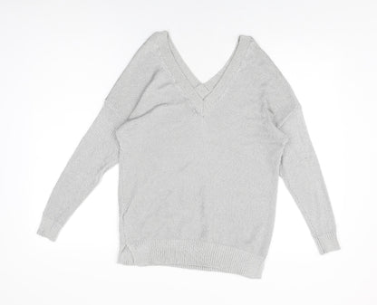Womens UK Size 6 Topshop Silver Basic T-Shirt