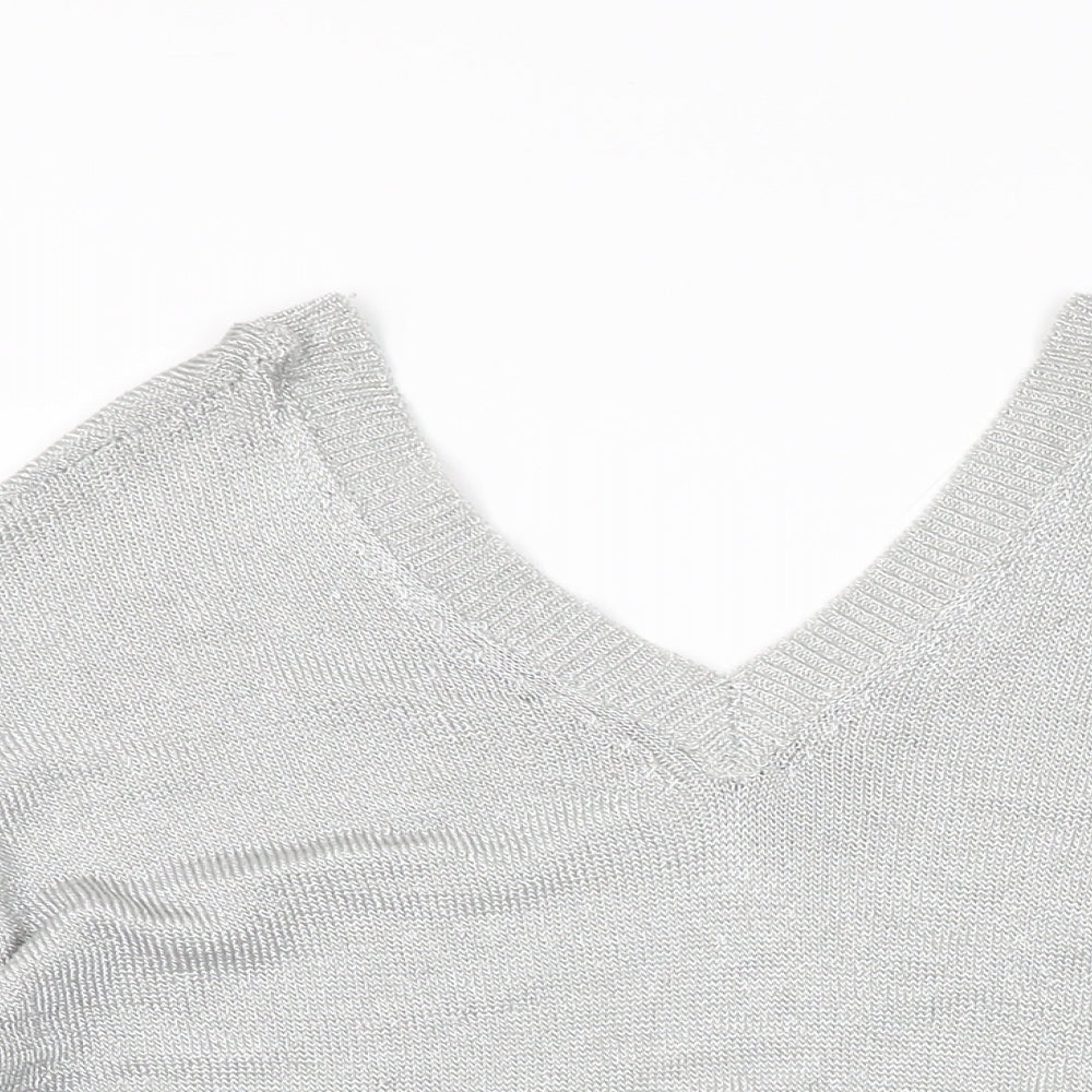 Womens UK Size 6 Topshop Silver Basic T-Shirt