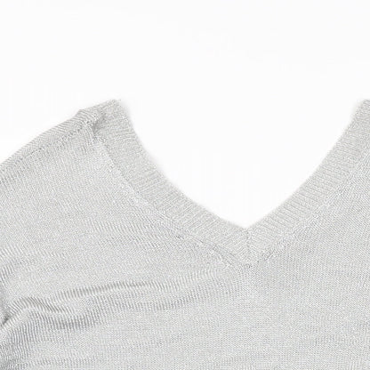 Womens UK Size 6 Topshop Silver Basic T-Shirt