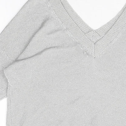 Womens UK Size 6 Topshop Silver Basic T-Shirt