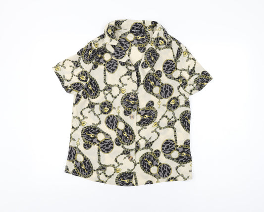 Nasty Gal Womens Ivory Geometric Cotton Basic Button-Up Size 6 Collared