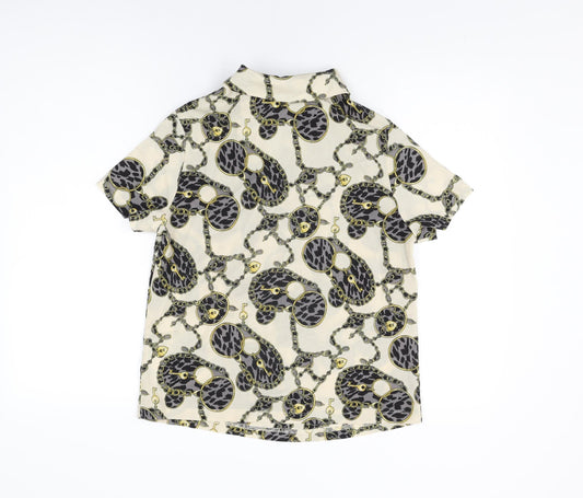 Nasty Gal Womens Ivory Geometric Cotton Basic Button-Up Size 6 Collared