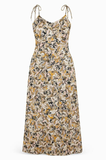 Neon Rose Womens Beige Geometric Polyester Maxi Size M V-Neck Tie