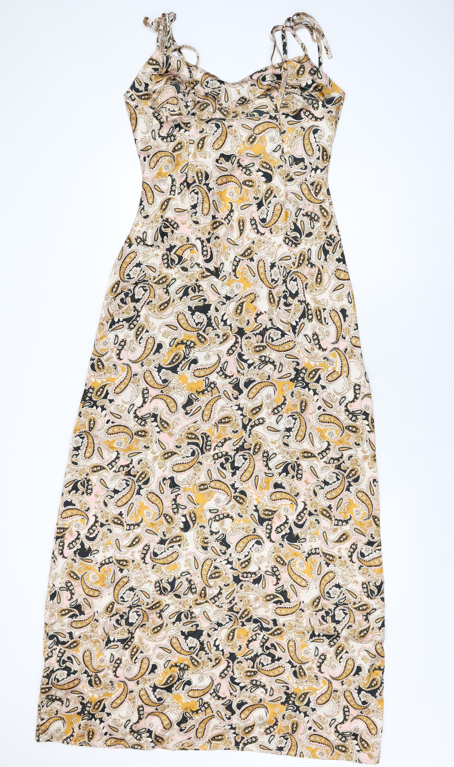 Neon Rose Womens Beige Geometric Polyester Maxi Size M V-Neck Tie