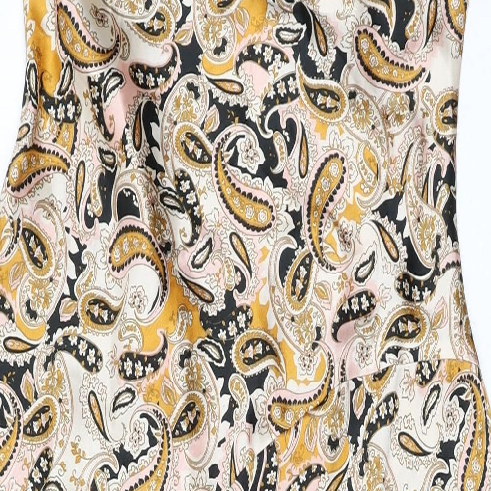 Neon Rose Womens Beige Geometric Polyester Maxi Size M V-Neck Tie