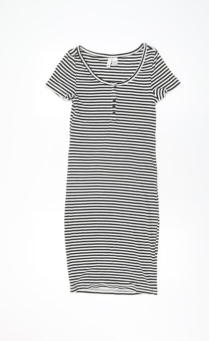 H&M Womens White Striped Cotton Bodycon Size S Round Neck Pullover