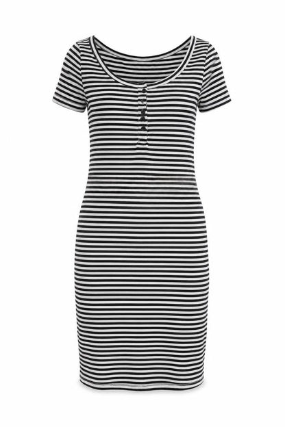 H&M Womens White Striped Cotton Bodycon Size S Round Neck Pullover