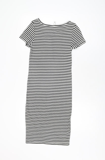 H&M Womens White Striped Cotton Bodycon Size S Round Neck Pullover