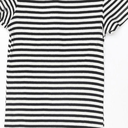 H&M Womens White Striped Cotton Bodycon Size S Round Neck Pullover