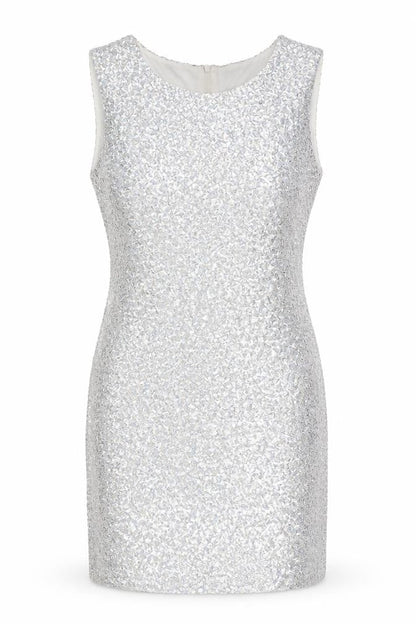 TFNC Womens Silver Polyester Bodycon Size S Round Neck Zip - Sequins