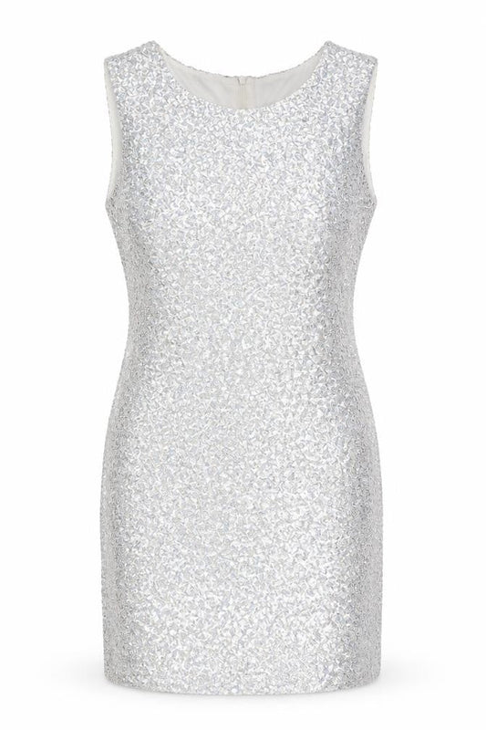 TFNC Womens Silver Polyester Bodycon Size S Round Neck Zip - Sequins
